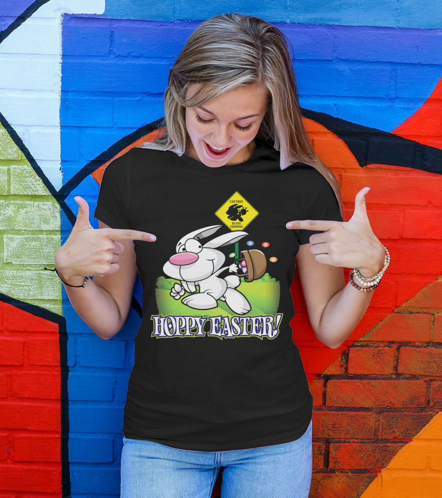 Caution Bunny Crossing Cute Funny Easter Bunny Hoppy Easter T-Shirt