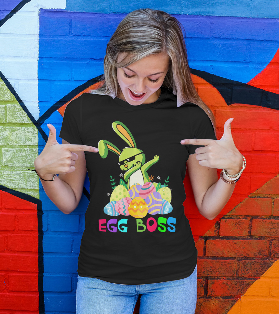 Egg Boss Dabbing Easter Bunny With Colorful Eggs T-Shirt