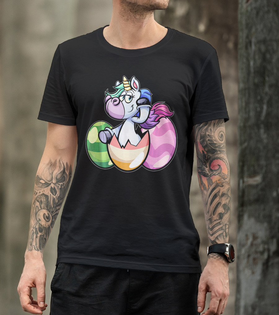 Easter Unicorn Hatching From Colorful Eggs Girls T-Shirt