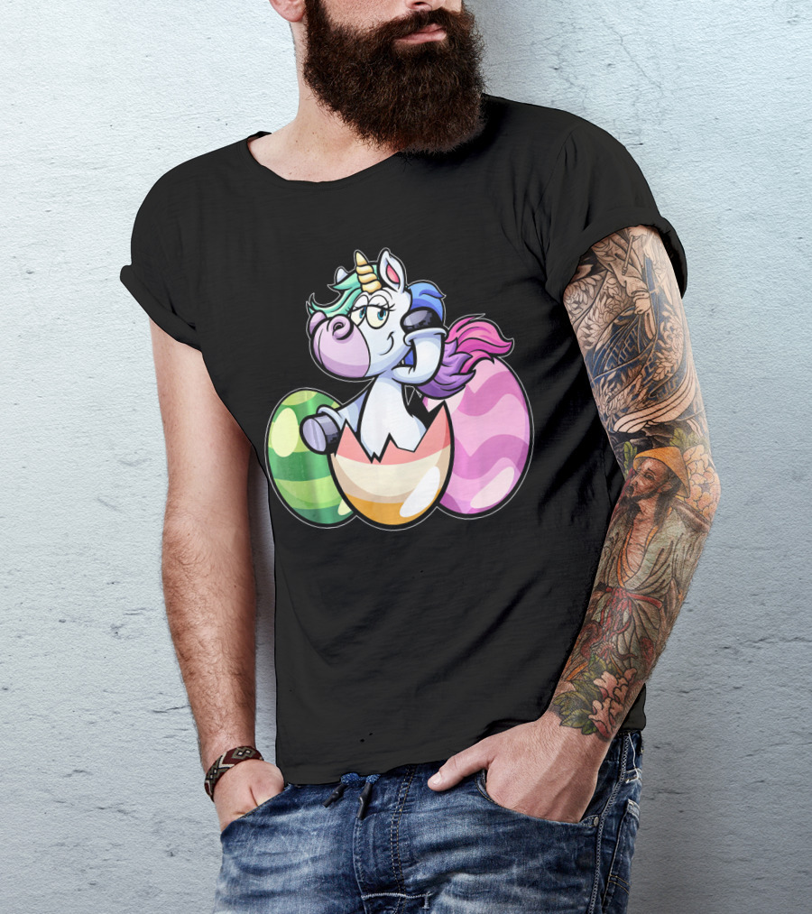 Easter Unicorn Hatching From Colorful Eggs Girls T-Shirt