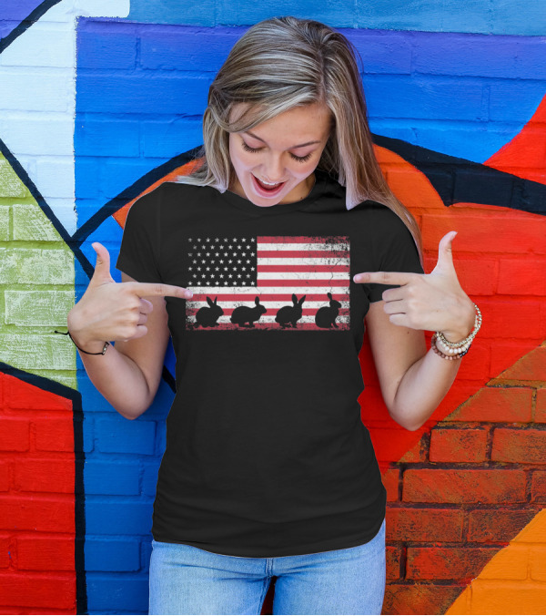American Flag Bunny Rabbit Silhouettes Retro Easter T-Shirt