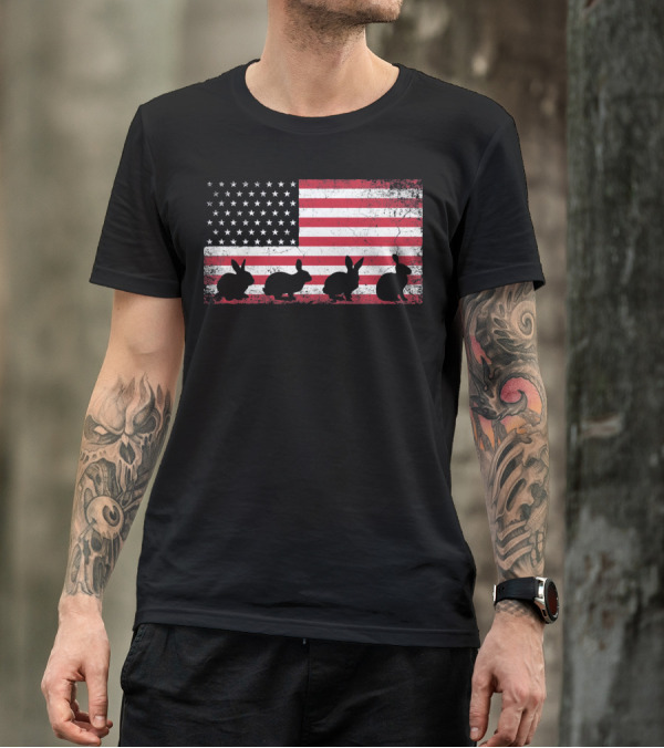 American Flag Bunny Rabbit Silhouettes Retro Easter T-Shirt