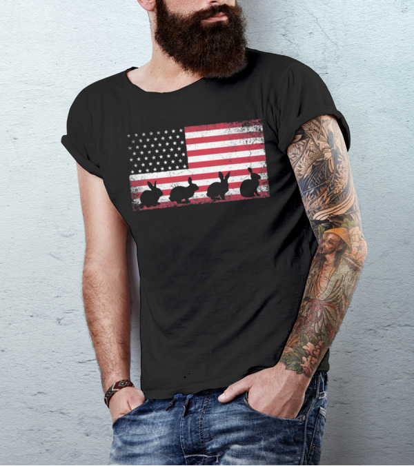 American Flag Bunny Rabbit Silhouettes Retro Easter T-Shirt