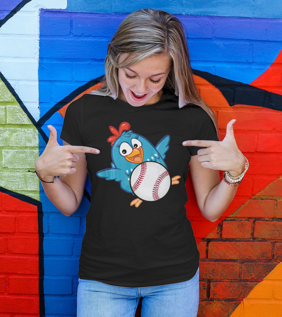 Easter Baseball Egg With Funny Blue Chicken T-Shirt