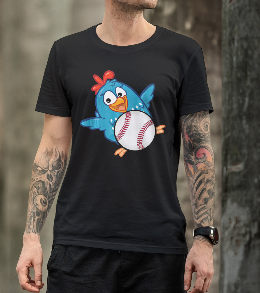 Easter Baseball Egg With Funny Blue Chicken T-Shirt