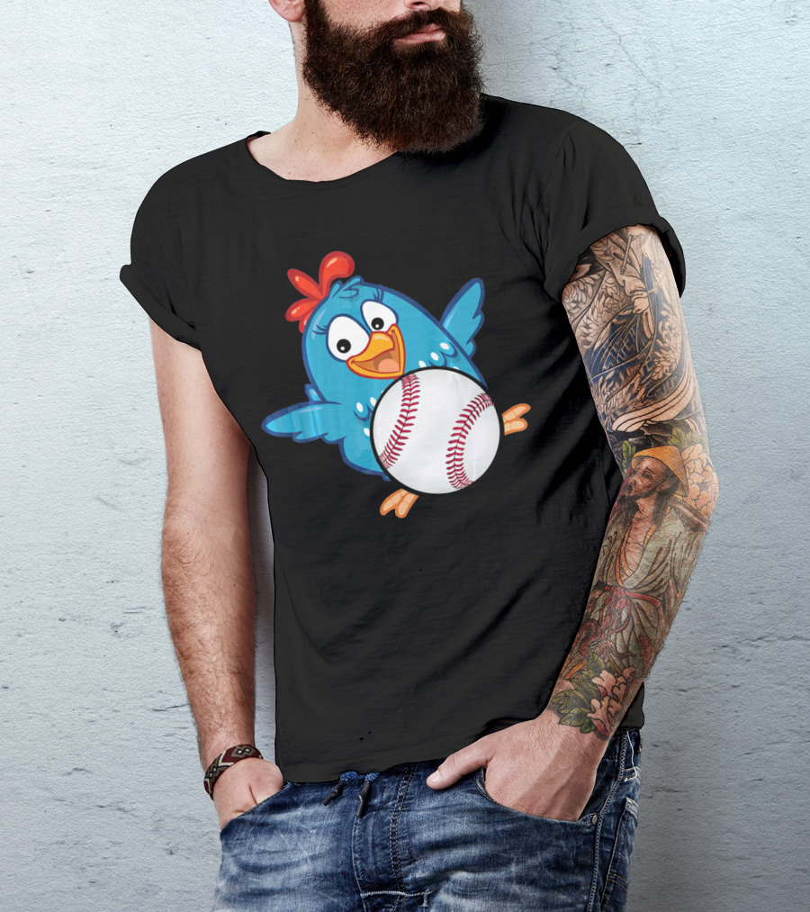 Easter Baseball Egg With Funny Blue Chicken T-Shirt