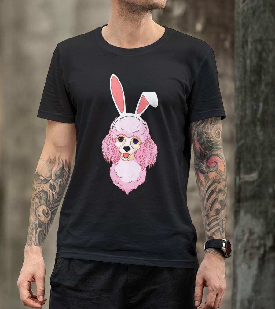 Poodle Bunny Ears Pink Happy Easter T-Shirt