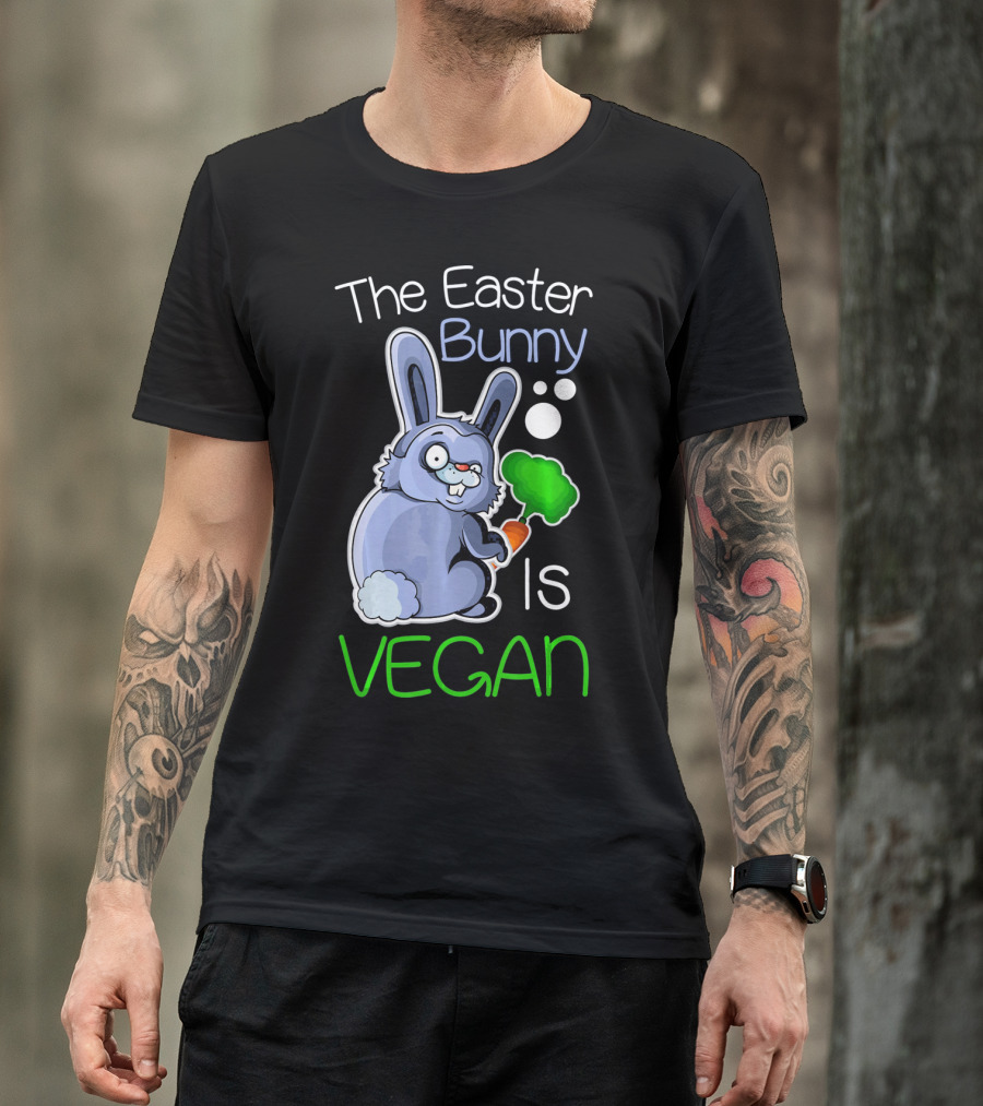 The Easter Bunny Is Vegan Vegetaria Cute Bunny With Carrot And Broccoli T-Shirt