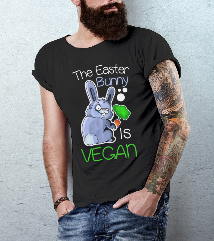 The Easter Bunny Is Vegan Vegetaria Cute Bunny With Carrot And Broccoli T-Shirt
