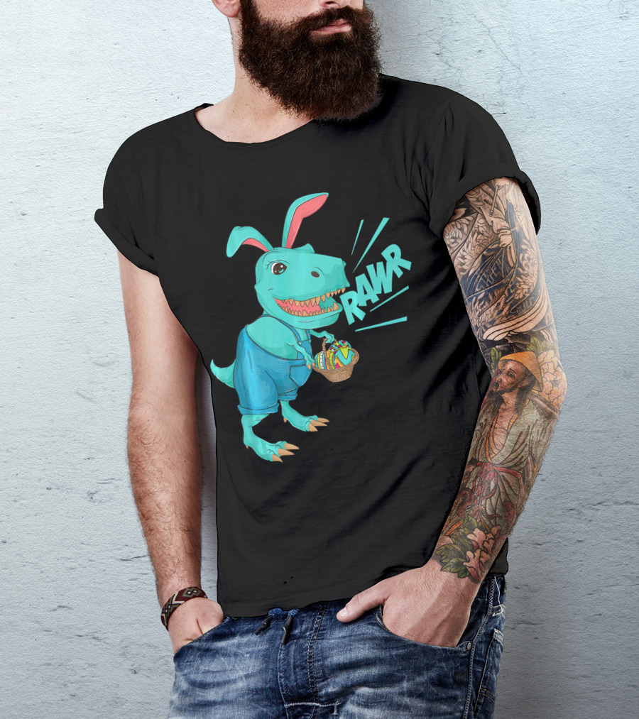 Rawr Dinosaur Easter Bunny Lovers Cute Basket T-Shirt