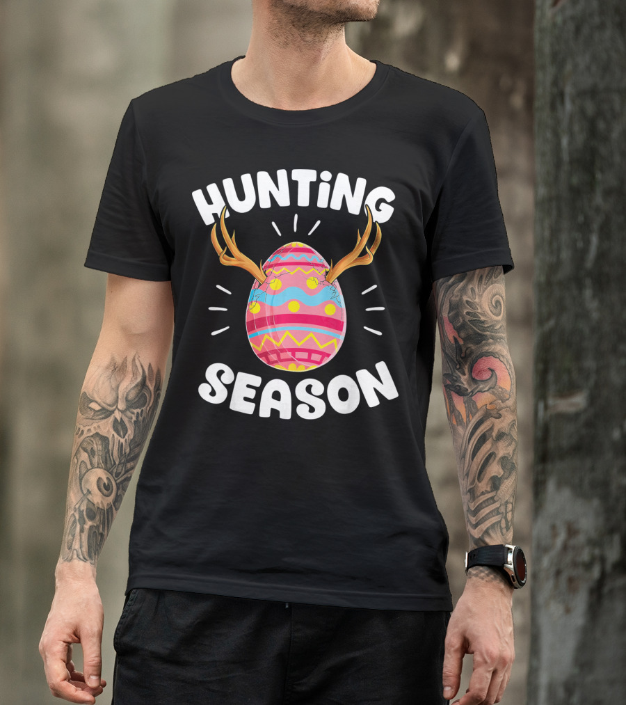 Hunting Season Easter Egg Hunter Colorful Egg With Antlers T-Shirt