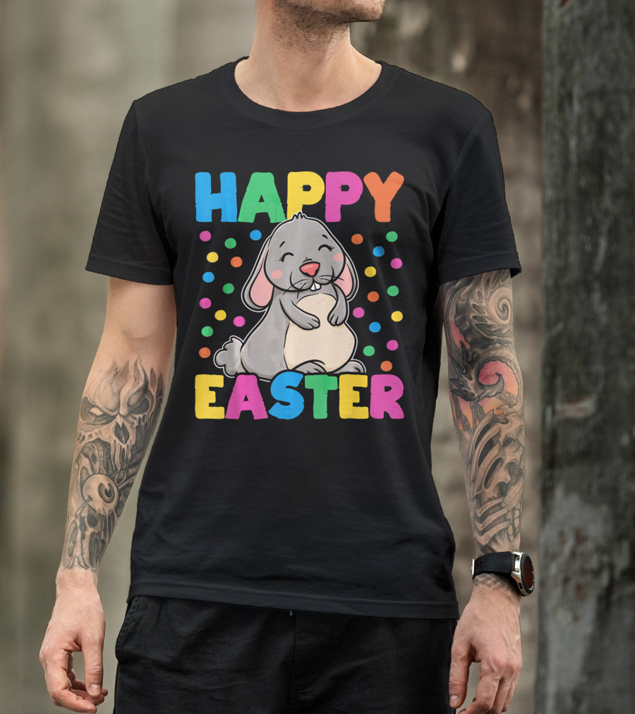 Happy Easter Bunny With Colorful Dots T-Shirt