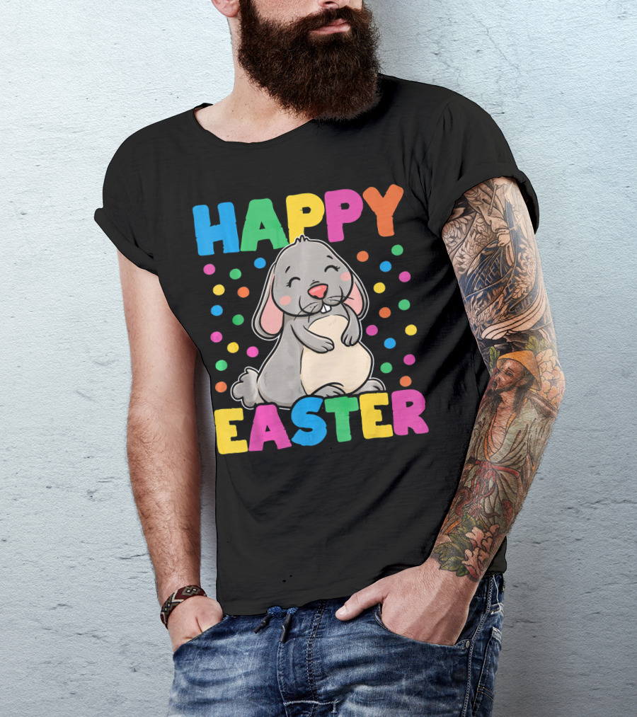 Happy Easter Bunny With Colorful Dots T-Shirt