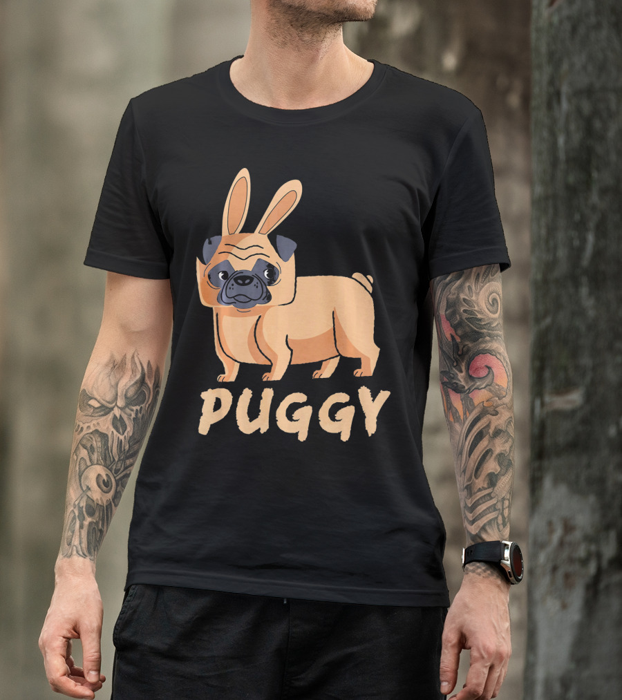 Puggy Easter Dog Pug With Bunny Ears T-Shirt