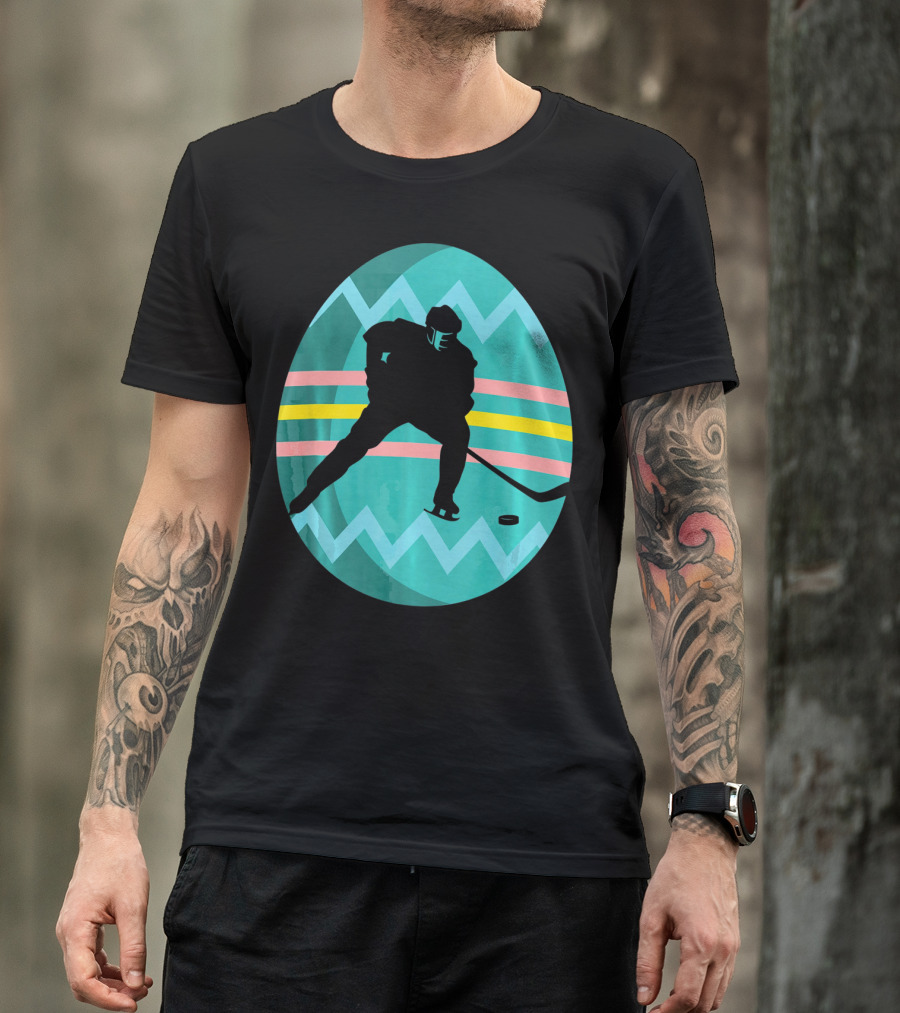 Easter Egg Hockey Silhouette Athlete Zigzag Stripes T-Shirt