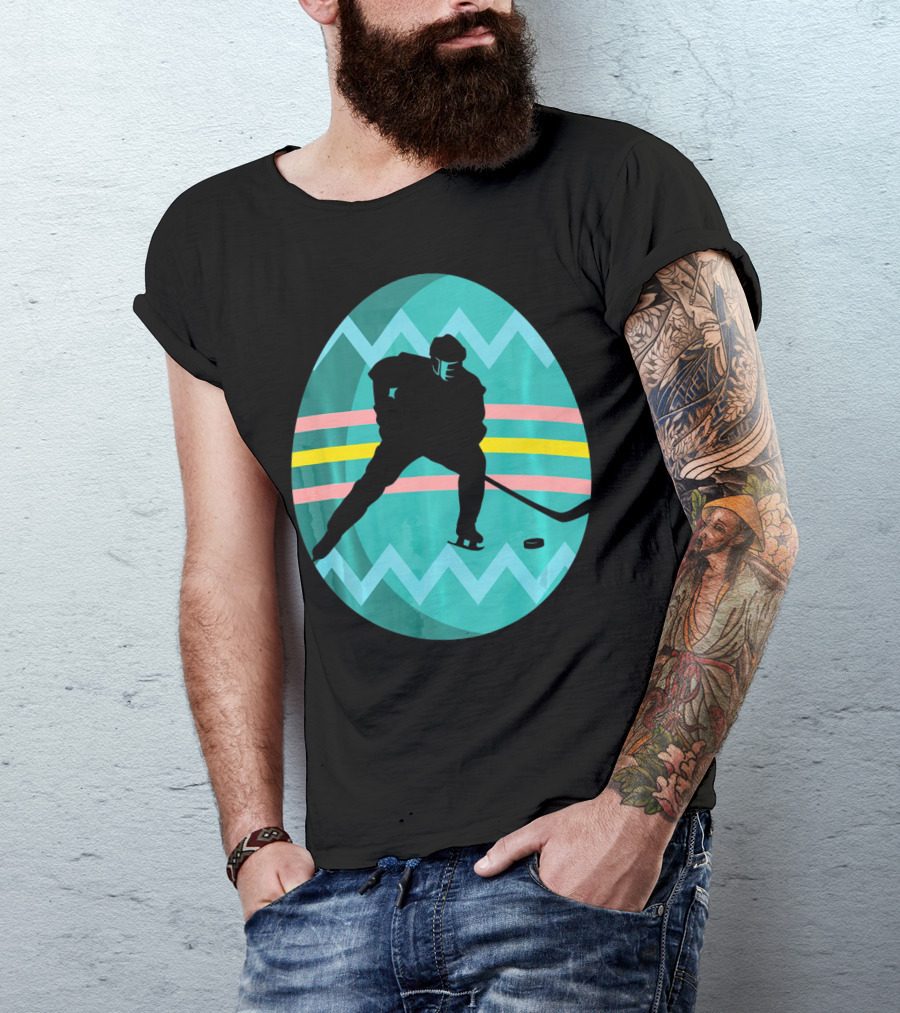 Easter Egg Hockey Silhouette Athlete Zigzag Stripes T-Shirt