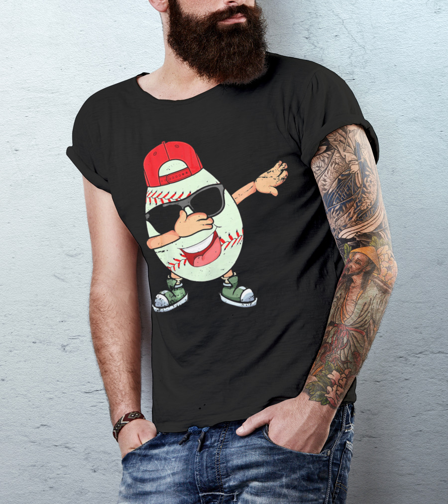 Funny Dabbing Baseball Easter Egg In Sunglasses And Red Cap T-Shirt