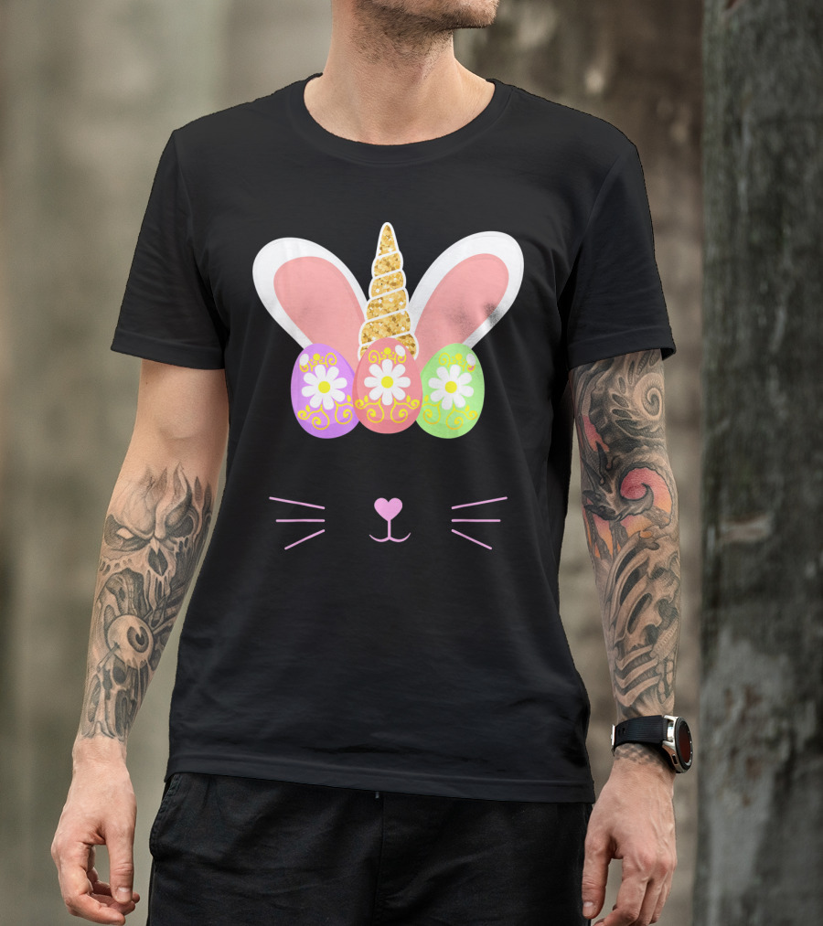Unicorn Easter Girl Bunny Ears Eggs Whiskers T-Shirt