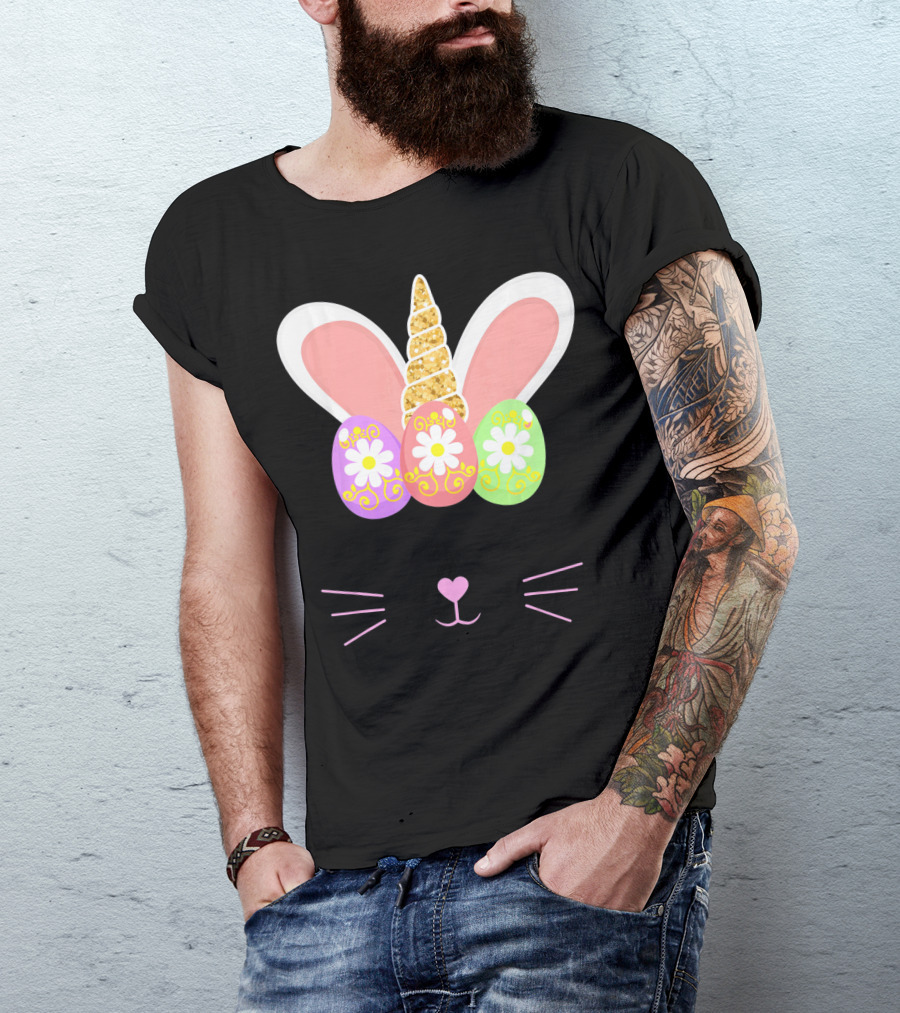 Unicorn Easter Girl Bunny Ears Eggs Whiskers T-Shirt