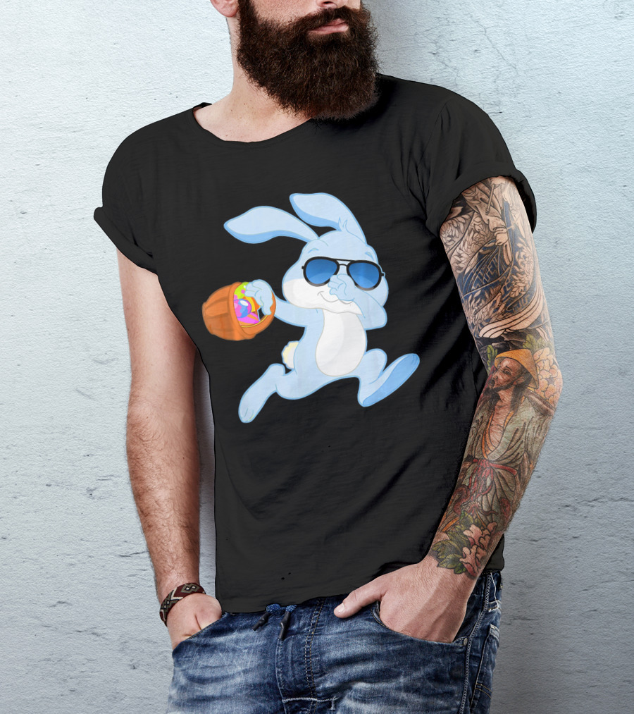 Easter Rabbit Sunglasses Holding Egg Basket T-Shirt