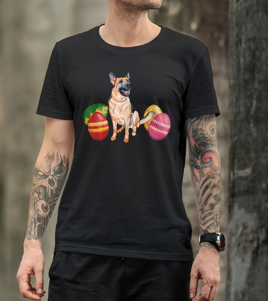 Funny Easter German Shepherd With Colorful Eggs T-Shirt