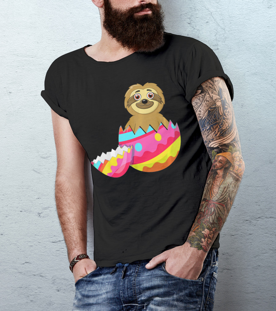 Funny Sloth Easter Egg Decorated Colorful Eggshell T-Shirt