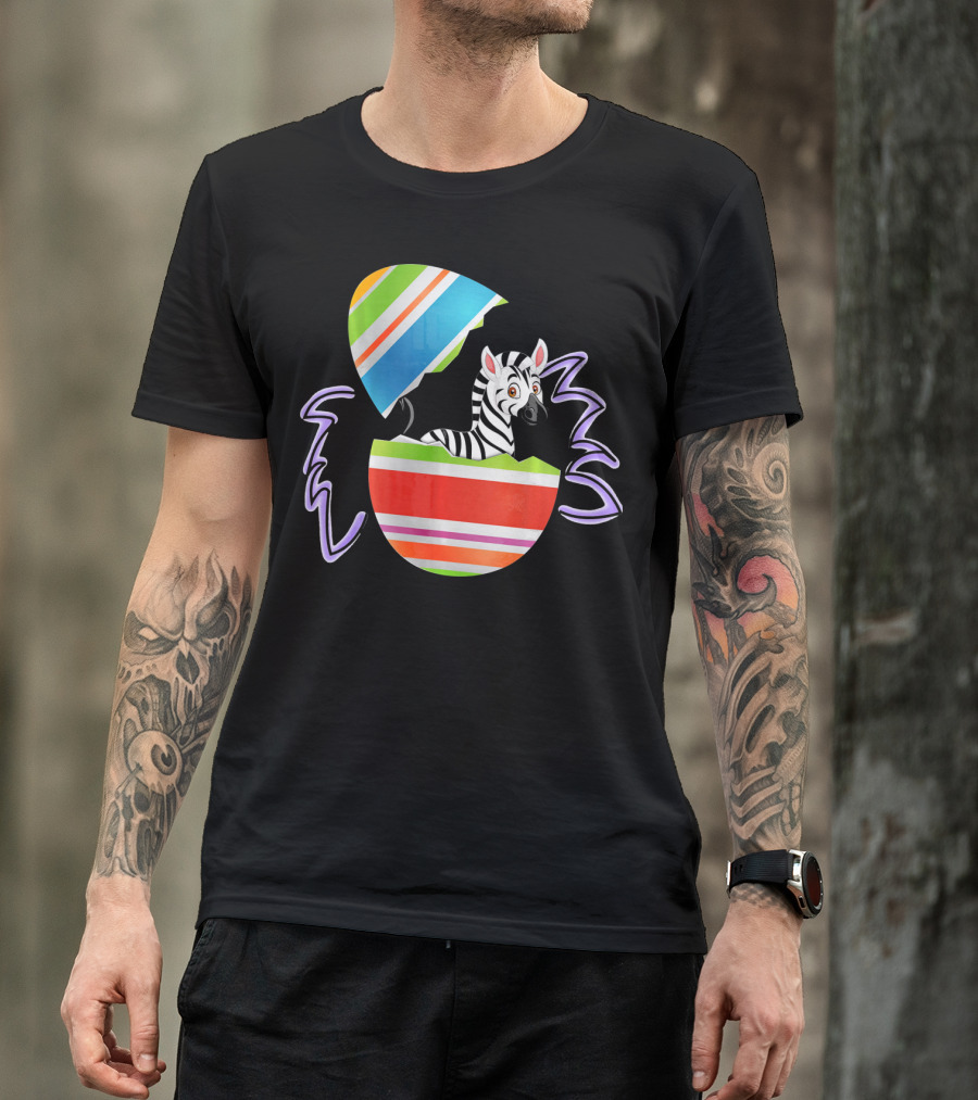 Funny Easter Zebra Surprising Colorful Egg Burst T-Shirt