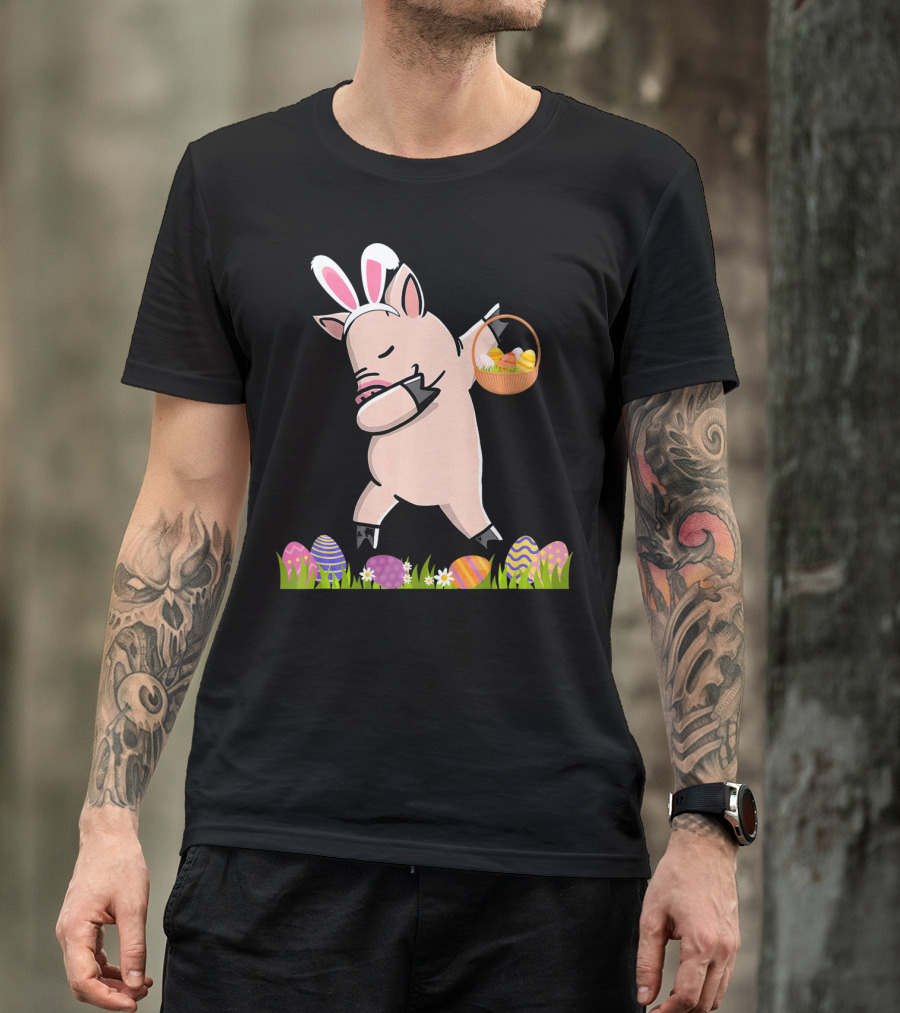 Dabbing Mini Pig With Easter Basket And Colorful Eggs Happy Easter Day T-Shirt