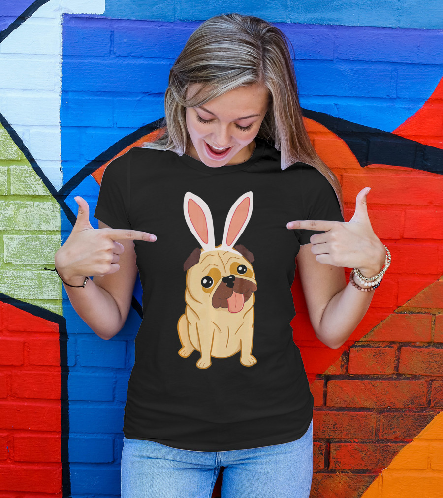 Adorable Easter Pug With Bunny Ears T-Shirt