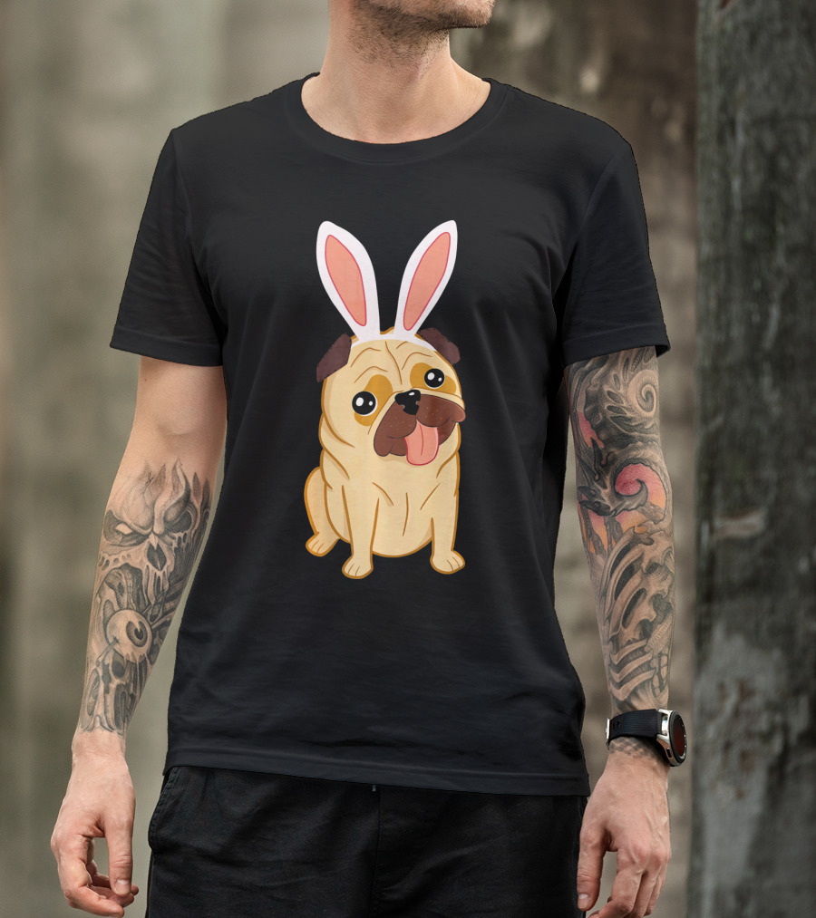 Adorable Easter Pug With Bunny Ears T-Shirt