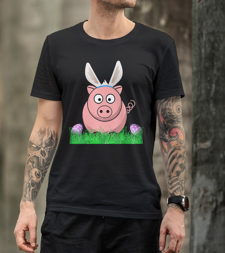 Easter Bunny Piglet With Eggs And Grass T-Shirt