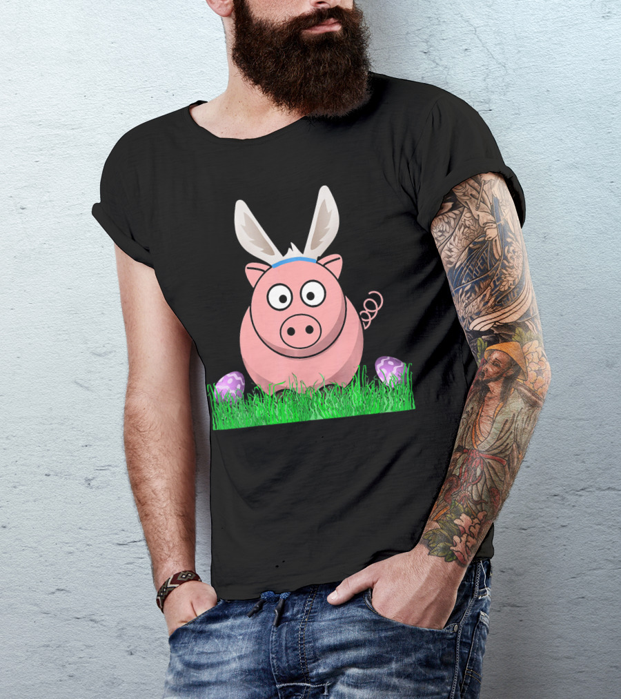Easter Bunny Piglet With Eggs And Grass T-Shirt