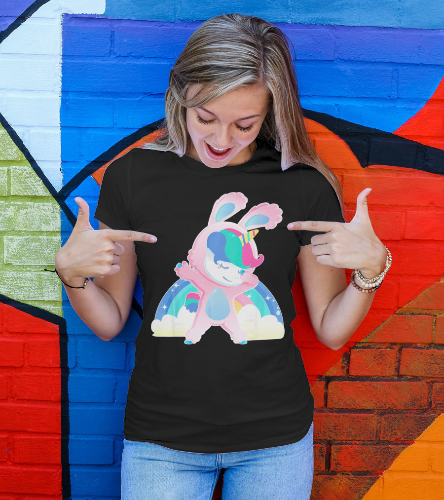 Unicorn Bunny Rabbit Costume Easter Rainbow Wings T-Shirt