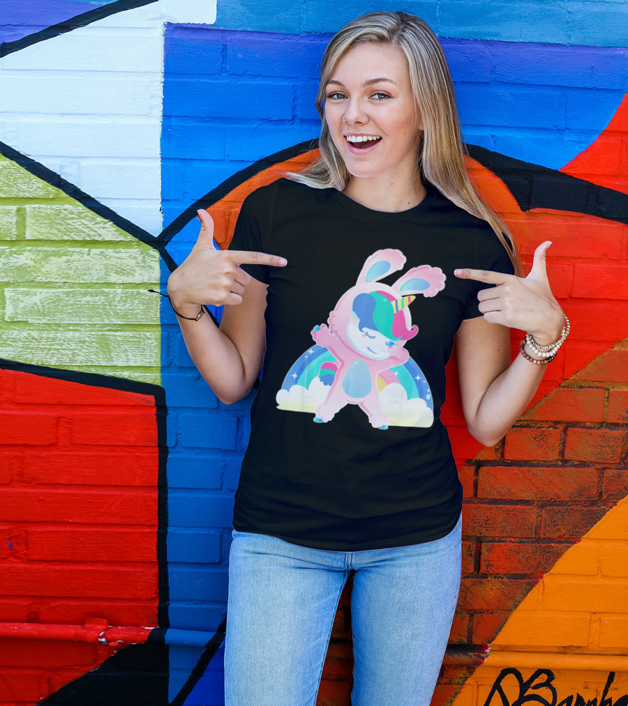 Unicorn Bunny Rabbit Costume Easter Rainbow Wings T-Shirt