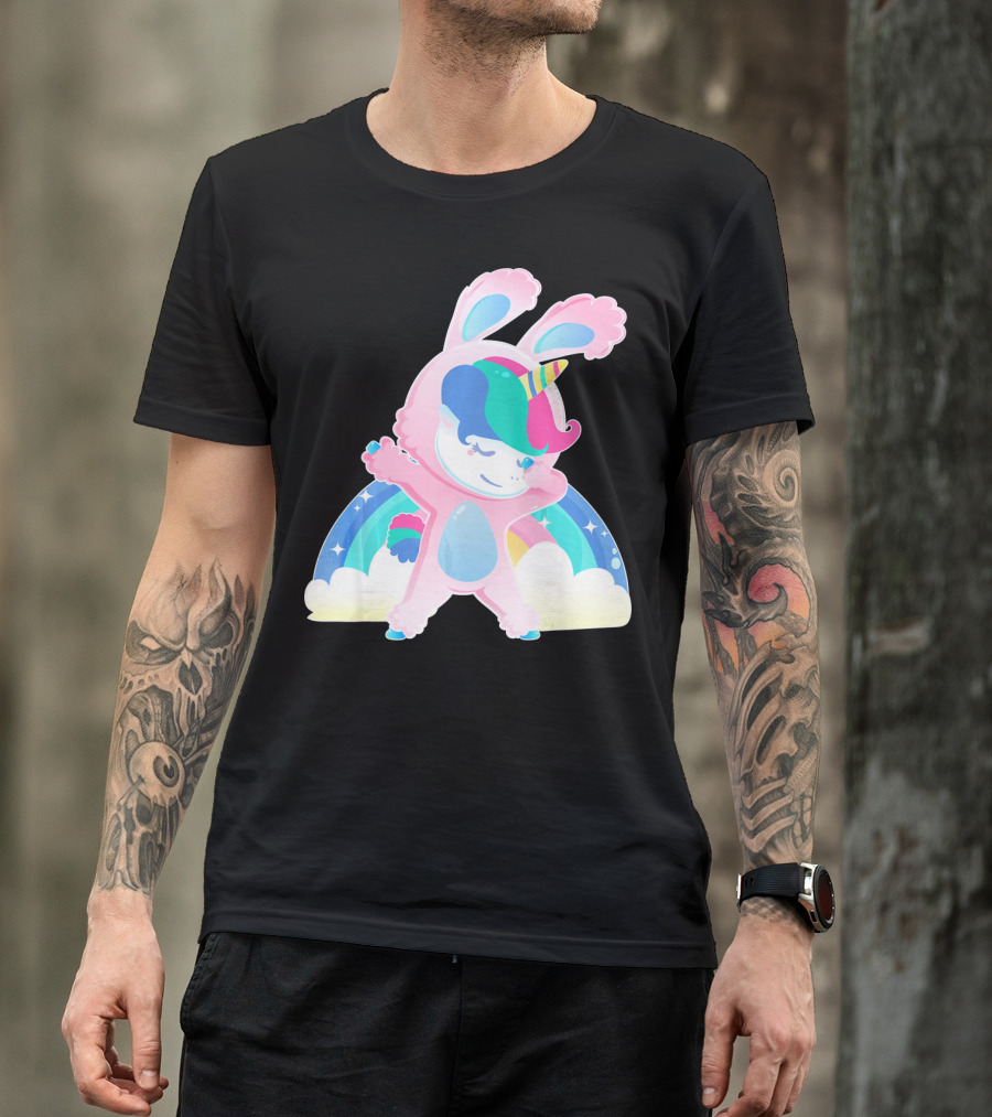 Unicorn Bunny Rabbit Costume Easter Rainbow Wings T-Shirt