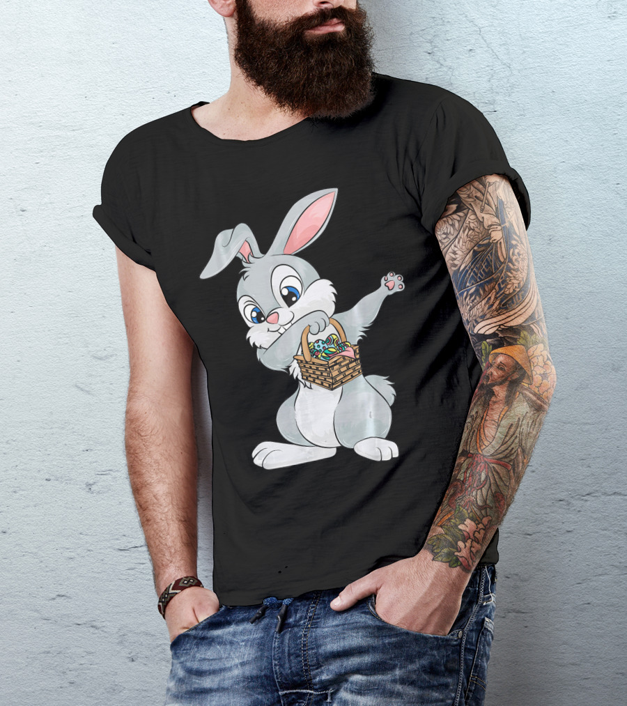 Dabbing Easter Bunny With Cute Basket Of Eggs T-Shirt