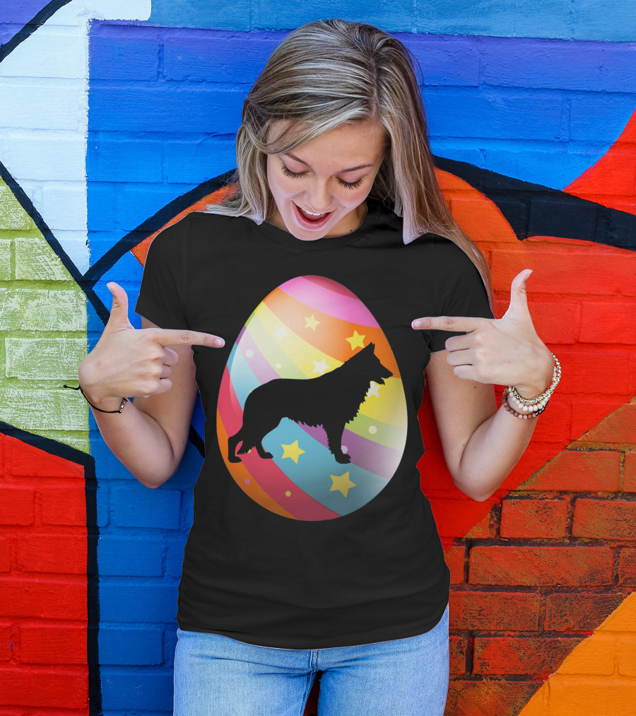 German Shepherd Rainbow Stars Easter Egg T-Shirt