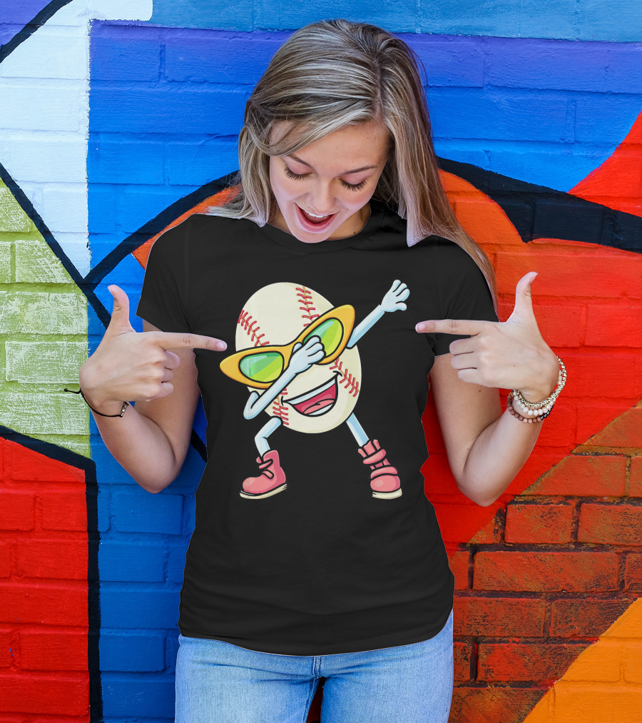 Funny Dabbing Baseball Easter Egg Cartoon T-Shirt