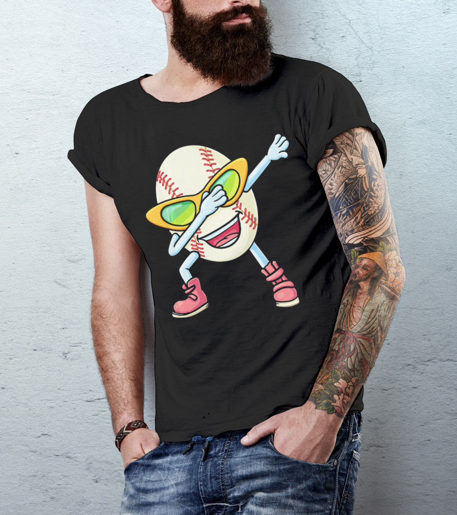 Funny Dabbing Baseball Easter Egg Cartoon T-Shirt