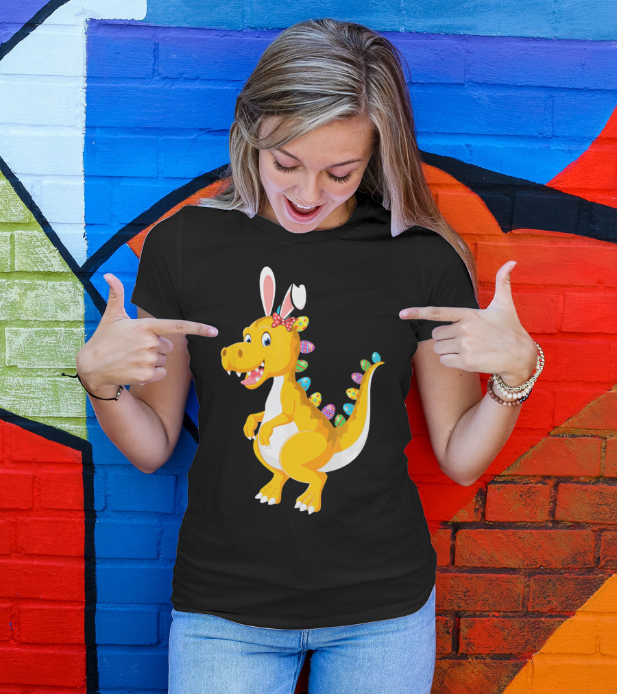 Dinosaur Rex With Bunny Ears And Easter Eggs T-Shirt