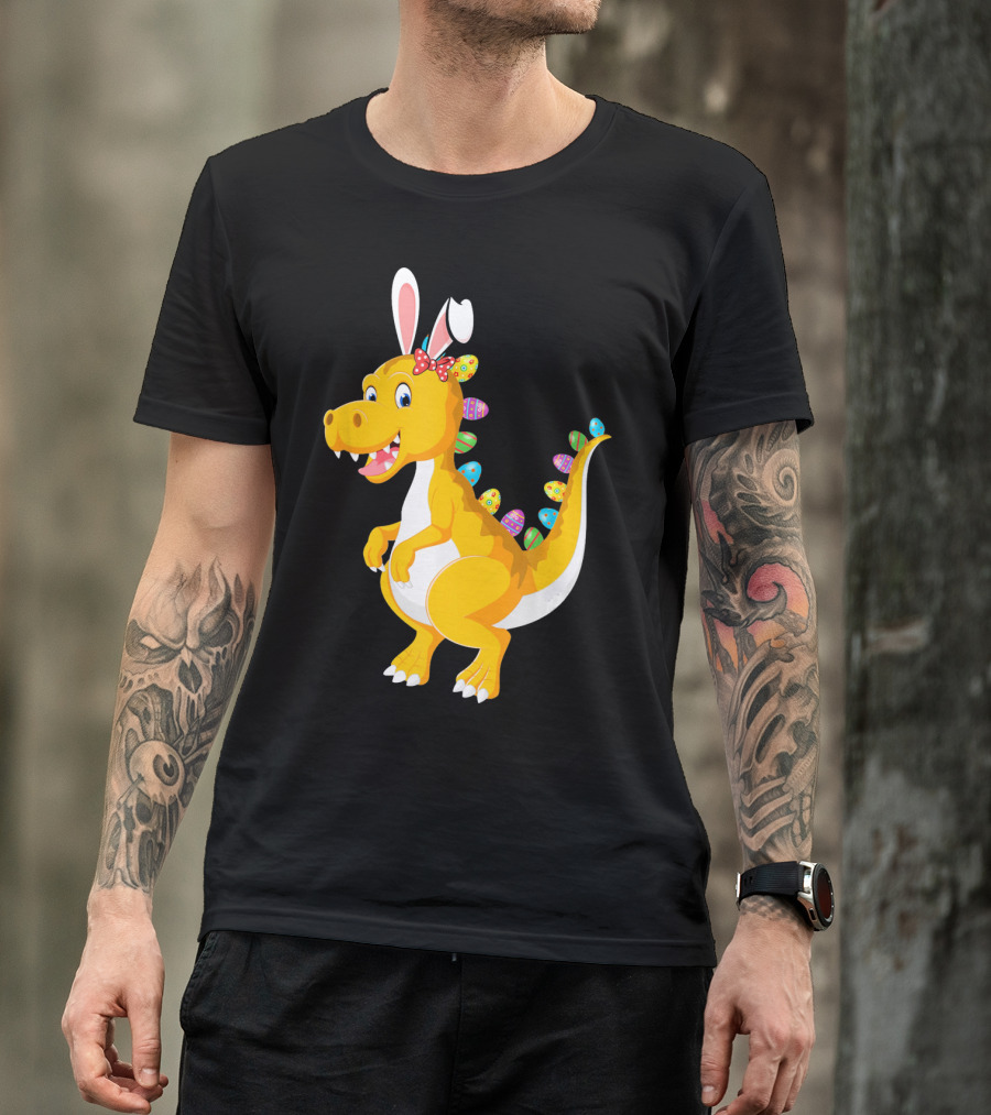 Dinosaur Rex With Bunny Ears And Easter Eggs T-Shirt