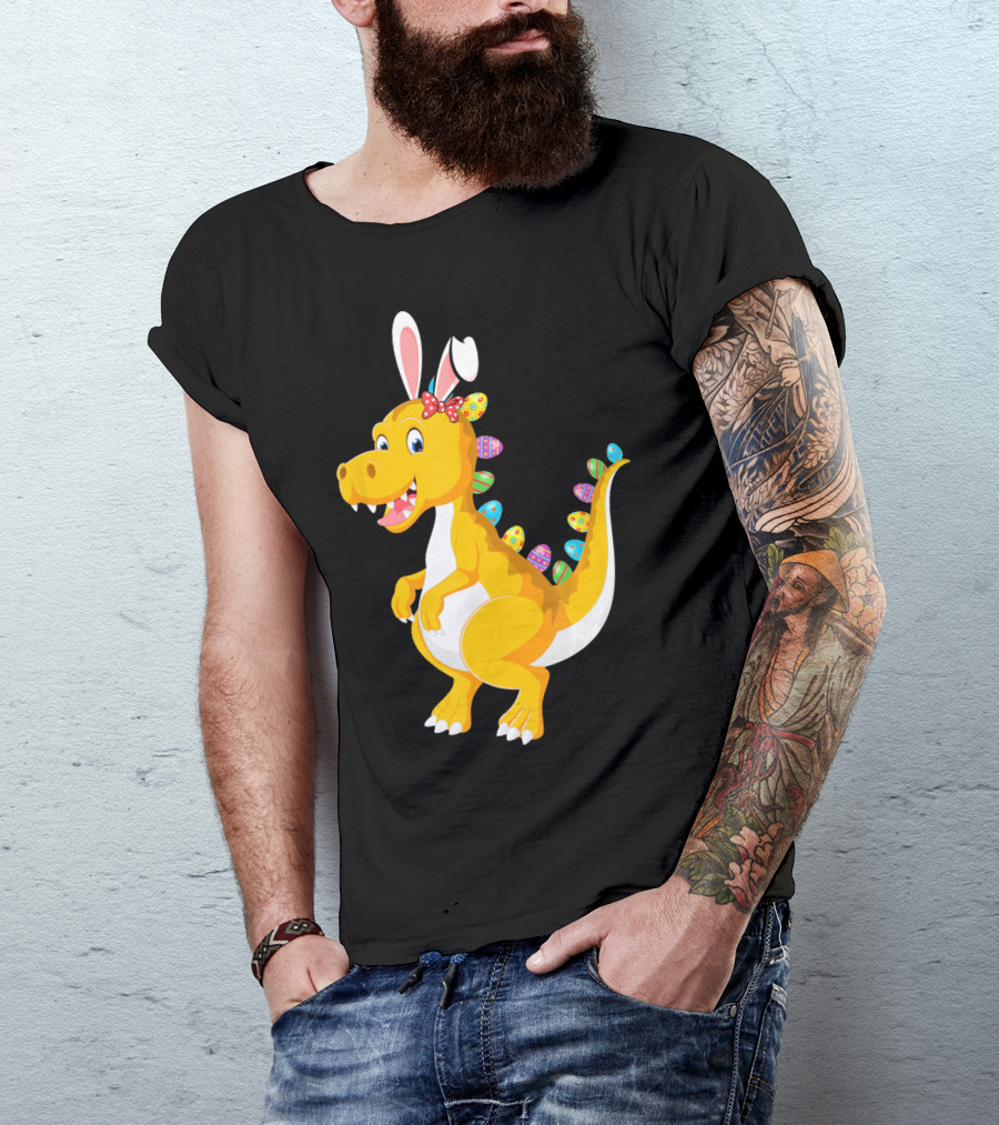 Dinosaur Rex With Bunny Ears And Easter Eggs T-Shirt