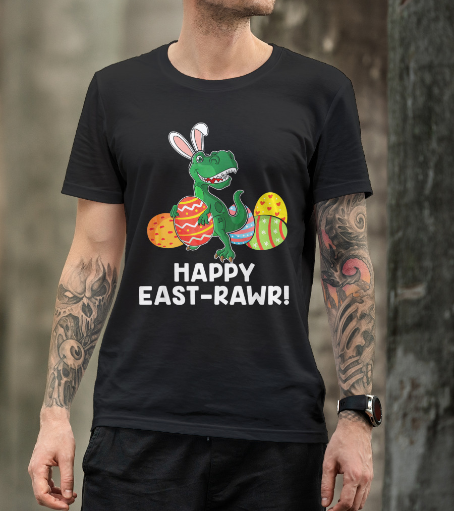 Happy East-Rawr Rex Bunny With Easter Eggs T-Shirt