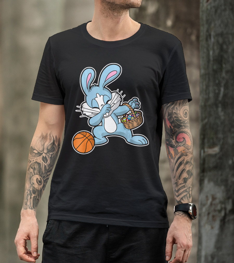 Dabbing Easter Bunny With Basketball And Basket Of Eggs T-Shirt