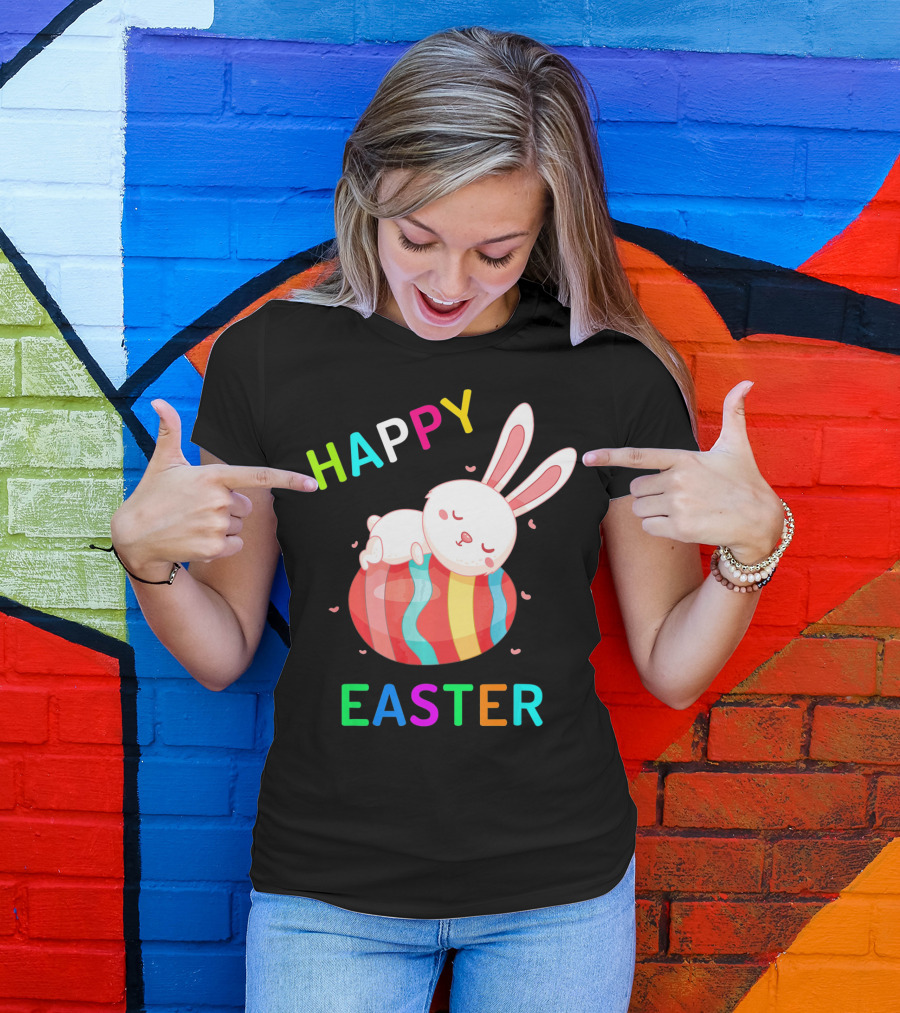 HAPPY EASTER With Bunny Sleeping On Colorful Egg T-Shirt
