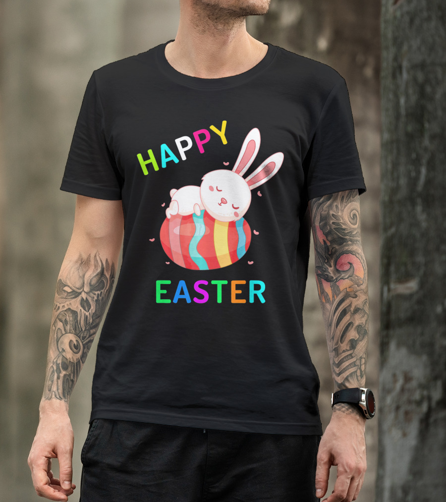 HAPPY EASTER With Bunny Sleeping On Colorful Egg T-Shirt