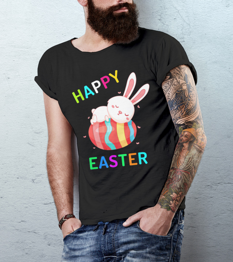 HAPPY EASTER With Bunny Sleeping On Colorful Egg T-Shirt