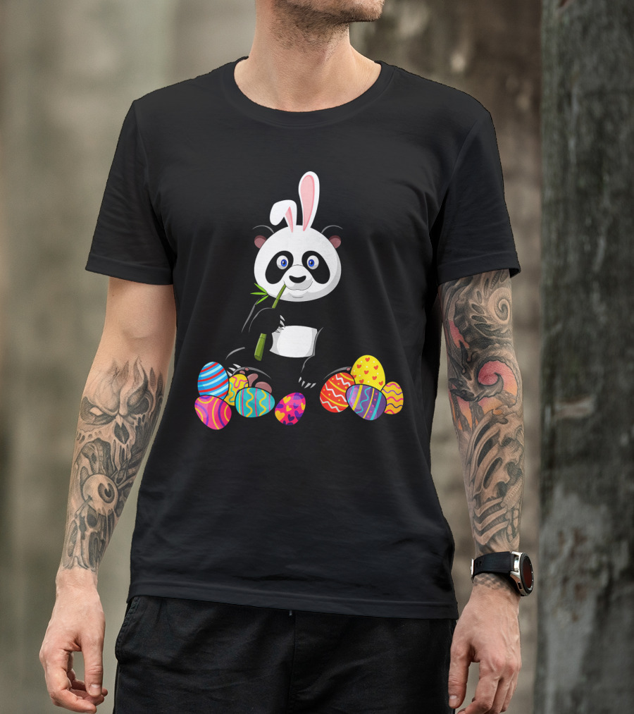 Panda With Bunny Ears And Colorful Easter Eggs T-Shirt