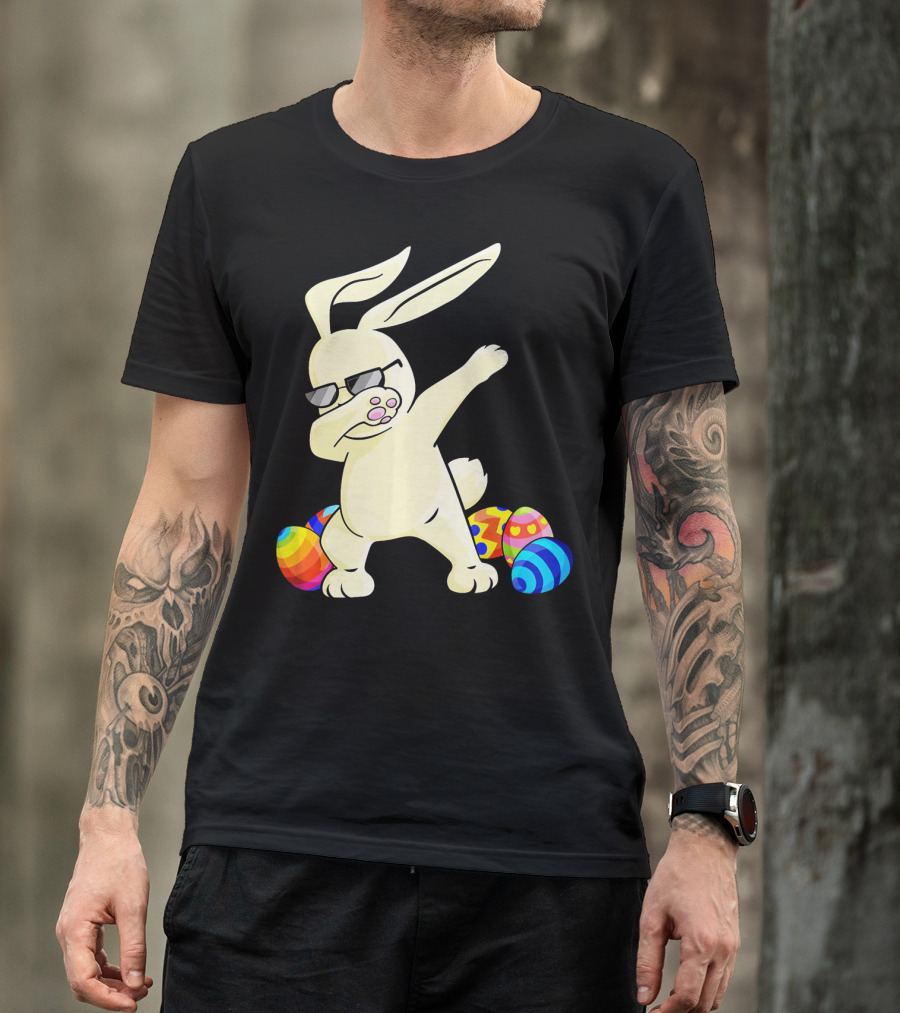 Dabbing Easter Bunny With Sunglasses And Colorful Eggs T-Shirt