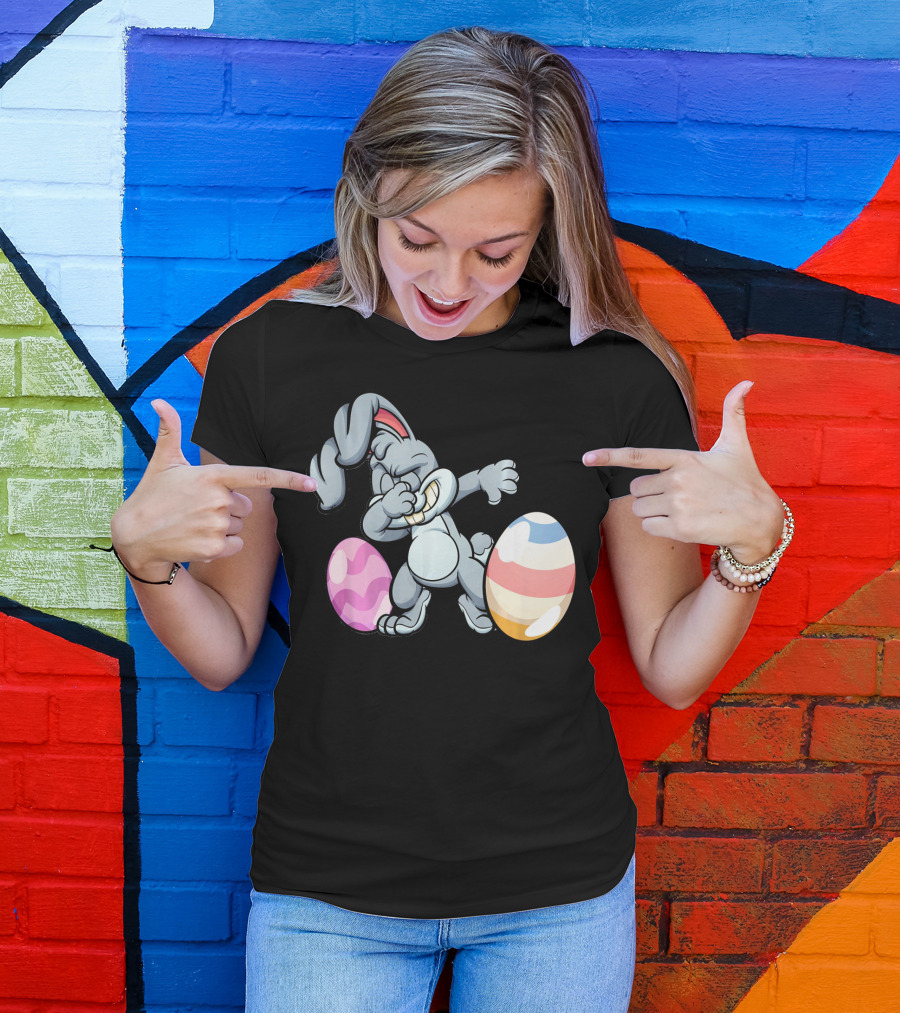 Hilarious Dabbing Easter Bunny Rabbit With Colorful Easter Eggs T-Shirt